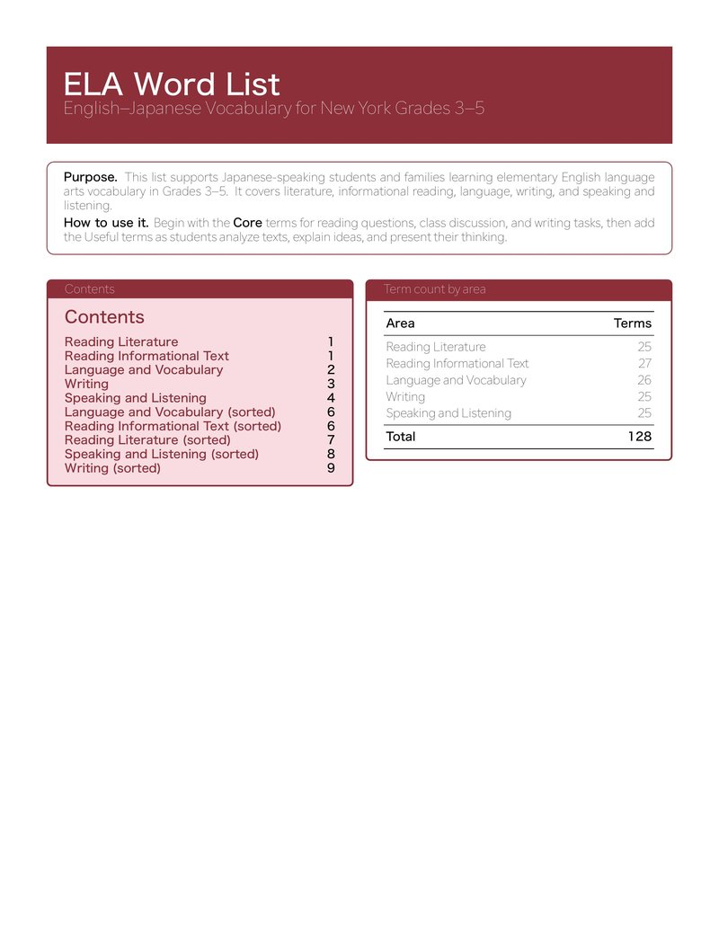 ELA English-Japanese NY Grade 3–5 Booklet cover